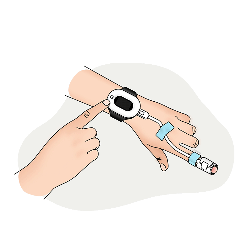 Secure the sensor with medical tape and turn the oximeter on